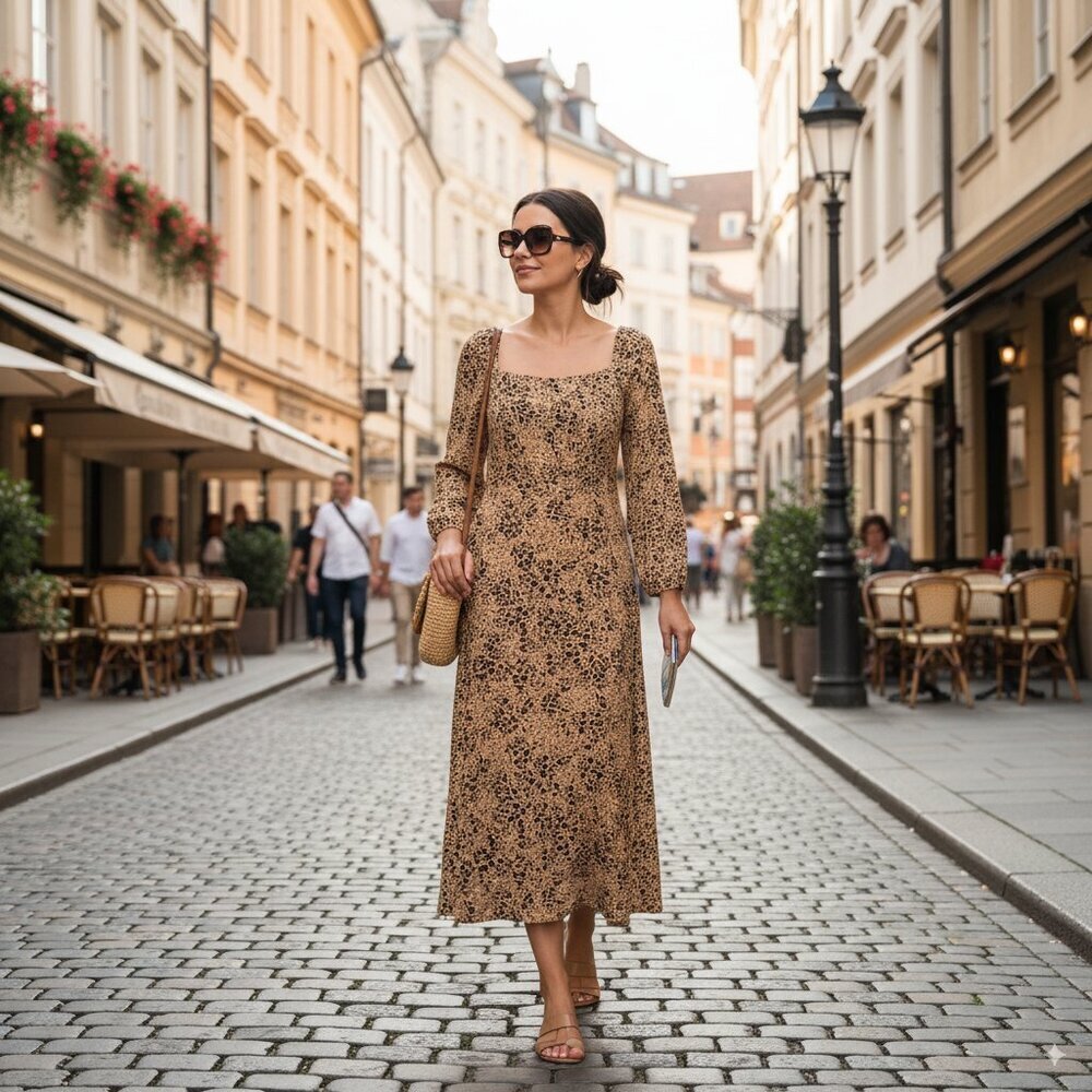 NWT Lusana Finn Dress in Faux Animal Print Linen Blended Size Small